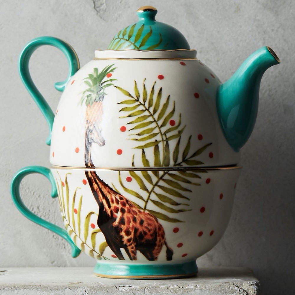 Anthropologie Tea For One Set Giraffe print